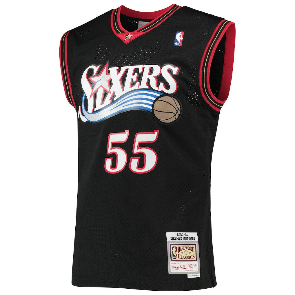 Black Dikembe Mutombo Philadelphia 76ers Hardwood Classics Swingman Jersey | NBA