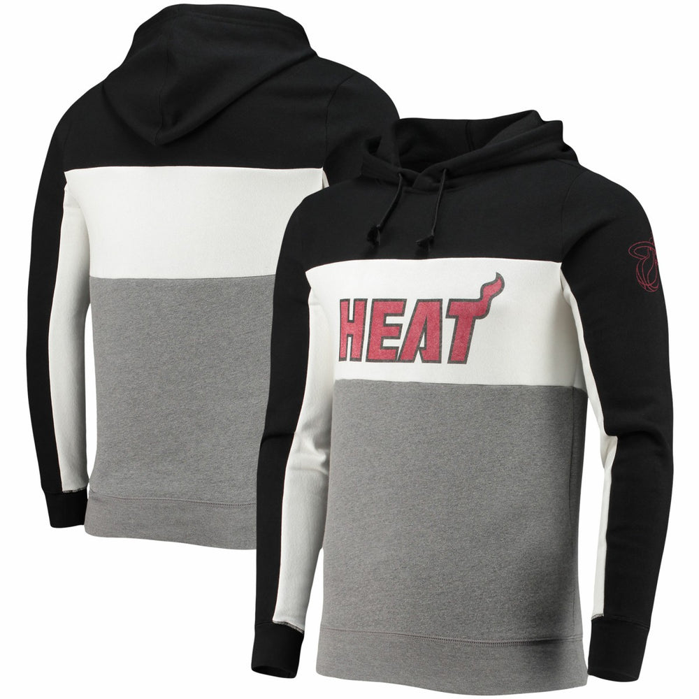 Black/White Miami Heat Junk Food Wordmark Colorblock Fleece Pullover Hoodie | NBA