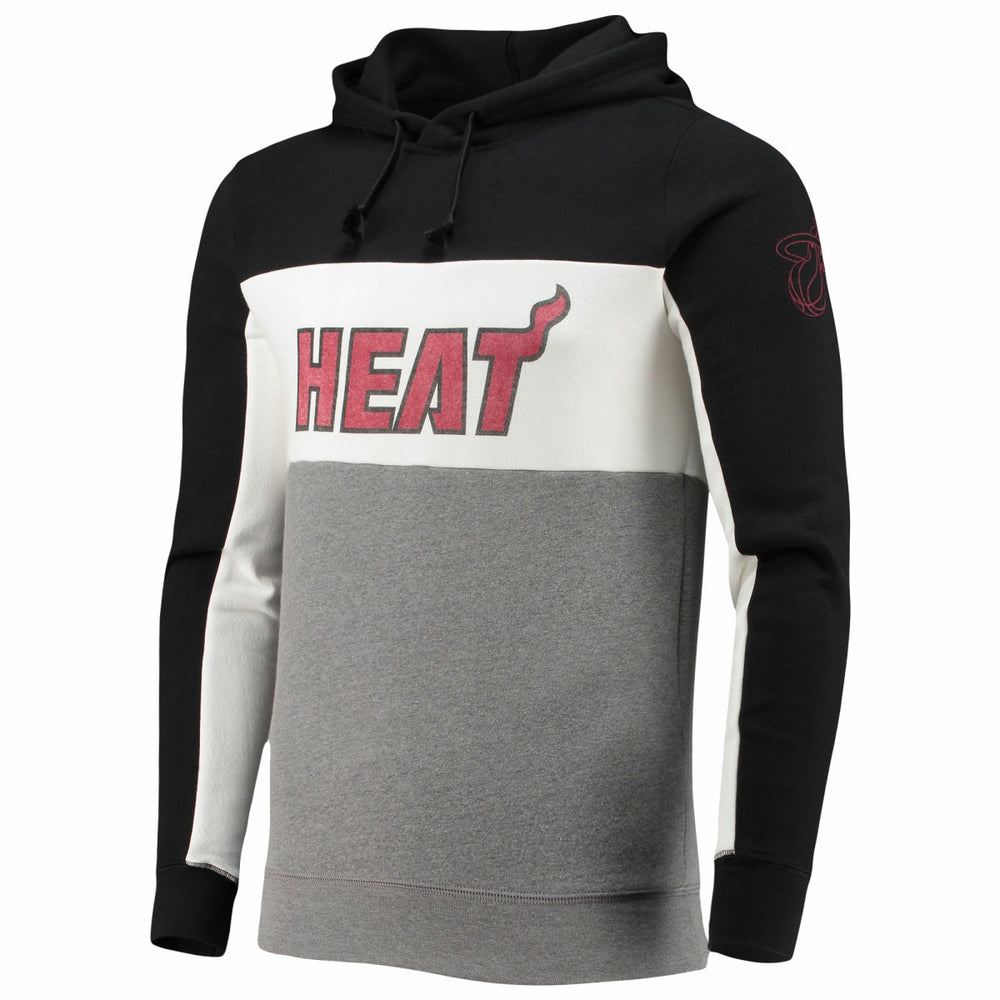 Black/White Miami Heat Junk Food Wordmark Colorblock Fleece Pullover Hoodie | NBA