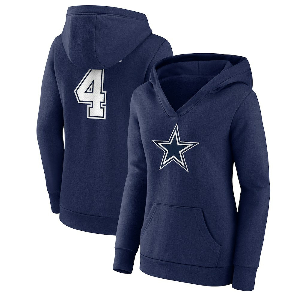 Dallas Cowboys Dak Prescott  Women's Player Icon Name & Number V-Neck Pullover Hoodie | NFL Discount