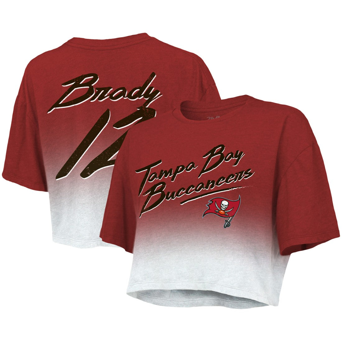 Tampa Bay Buccaneers Tom Brady  Majestic Threads Women's Drip-Dye Player Name & Number Tri-Blend Crop T-Shirt | NFL Outlet