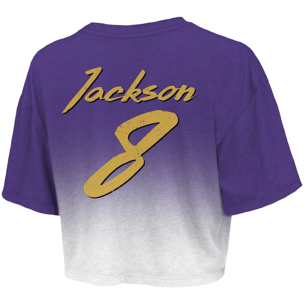 Baltimore Ravens Lamar Jackson  Majestic Threads Women's Dip-Dye Player Name & Number Crop Top | NFL On sale
