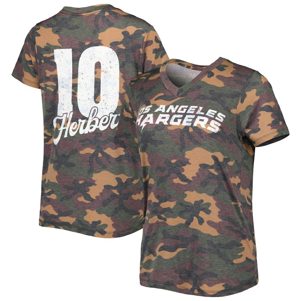 Los Angeles Chargers Justin Herbert  Majestic Threads Women's Name & Number V-Neck Tri-Blend T-Shirt | NFL New