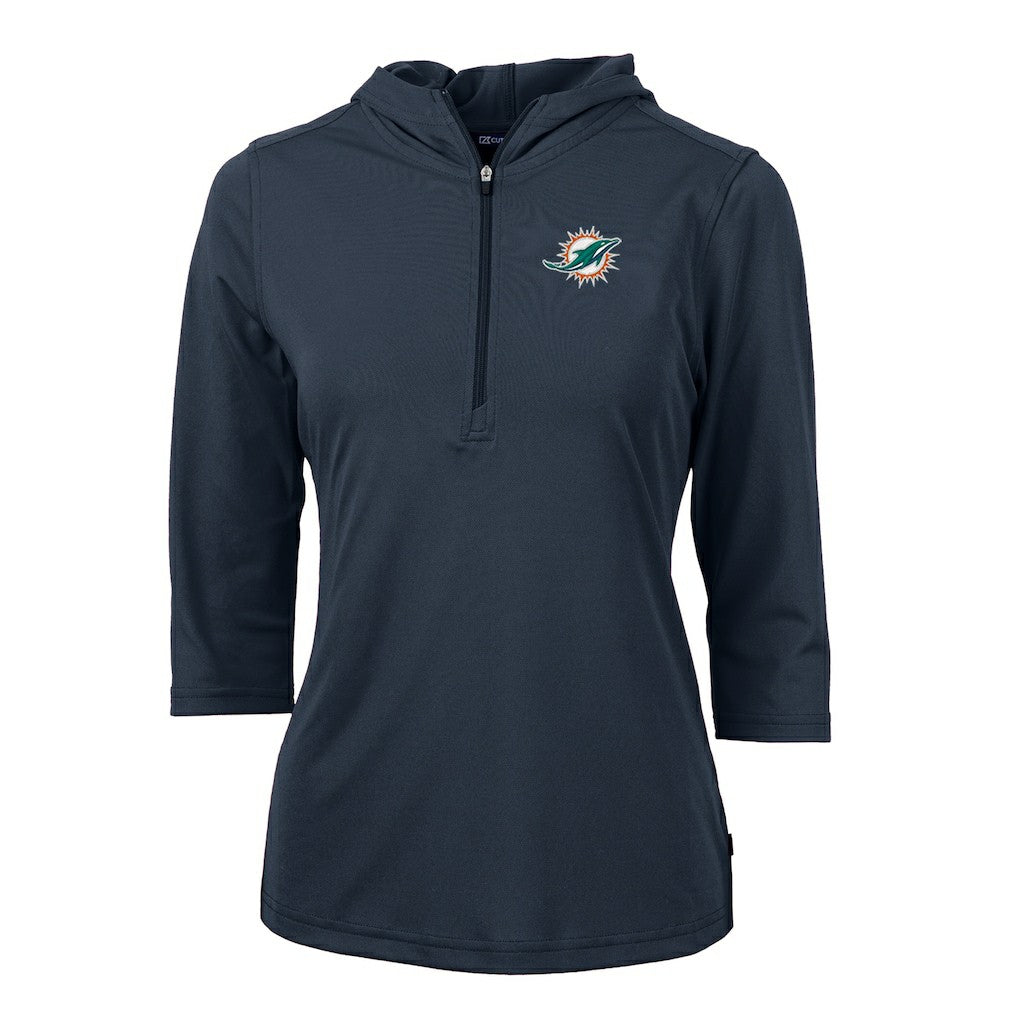Miami Dolphins Cutter & Buck Women's Virtue Eco Pique Half-Zip 3/4 Sleeve Pullover Hoodie | NFL Sale