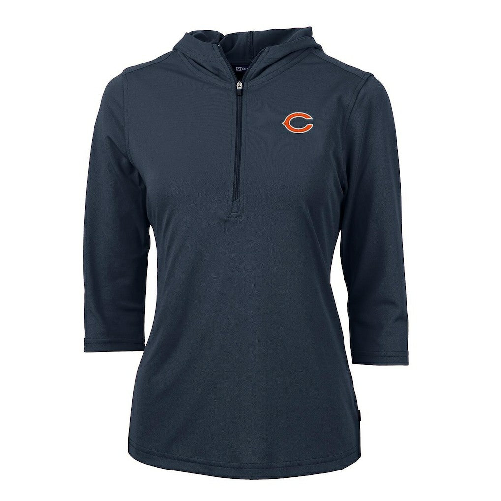 Chicago Bears Cutter & Buck Women's Virtue Eco Pique Half-Zip 3/4 Sleeve Pullover Hoodie | NFL Hot