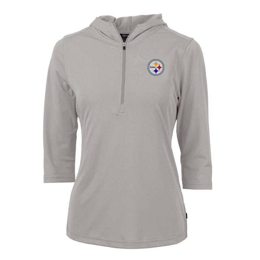 Pittsburgh Steelers Cutter & Buck Women's Virtue Eco Pique Half-Zip 3/4 Sleeve Pullover Hoodie | NFL Discount