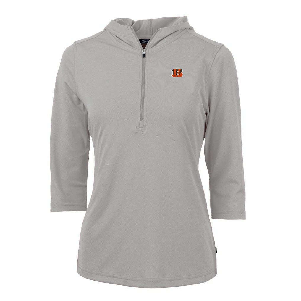 Cincinnati Bengals Cutter & Buck Women's Virtue Eco Pique Half-Zip 3/4 Sleeve Pullover Hoodie | NFL Sale