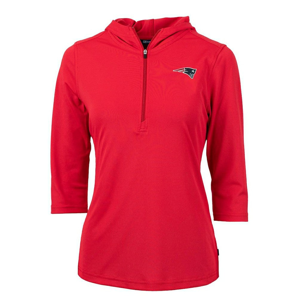 New England Patriots Cutter & Buck Women's Virtue Eco Pique Half-Zip 3/4 Sleeve Pullover Hoodie | NFL New