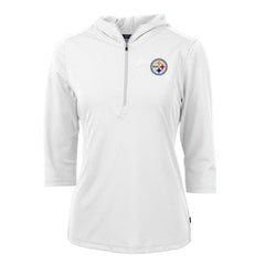Pittsburgh Steelers Cutter & Buck Women's Virtue Eco Pique Half-Zip 3/4 Sleeve Pullover Hoodie | NFL Hot