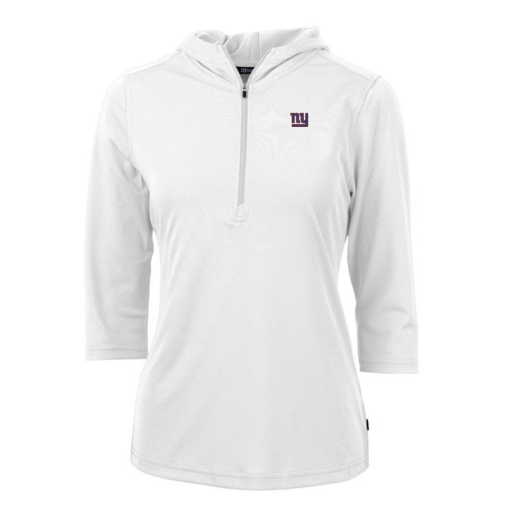 New York Giants Cutter & Buck Women's Virtue Eco Pique Half-Zip 3/4 Sleeve Pullover Hoodie | NFL Sale
