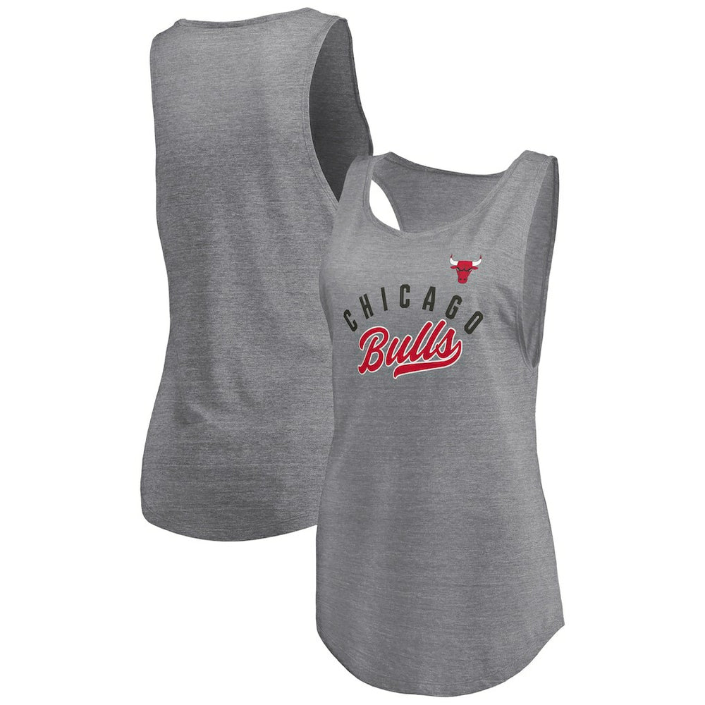 Heathered Gray Chicago Bulls Women's Quality Time Open Scoop Neck Tri-Blend Tank Top sale | NBA