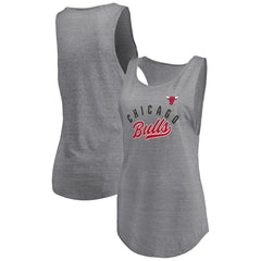 Heathered Gray Chicago Bulls Women's Quality Time Open Scoop Neck Tri-Blend Tank Top sale | NBA