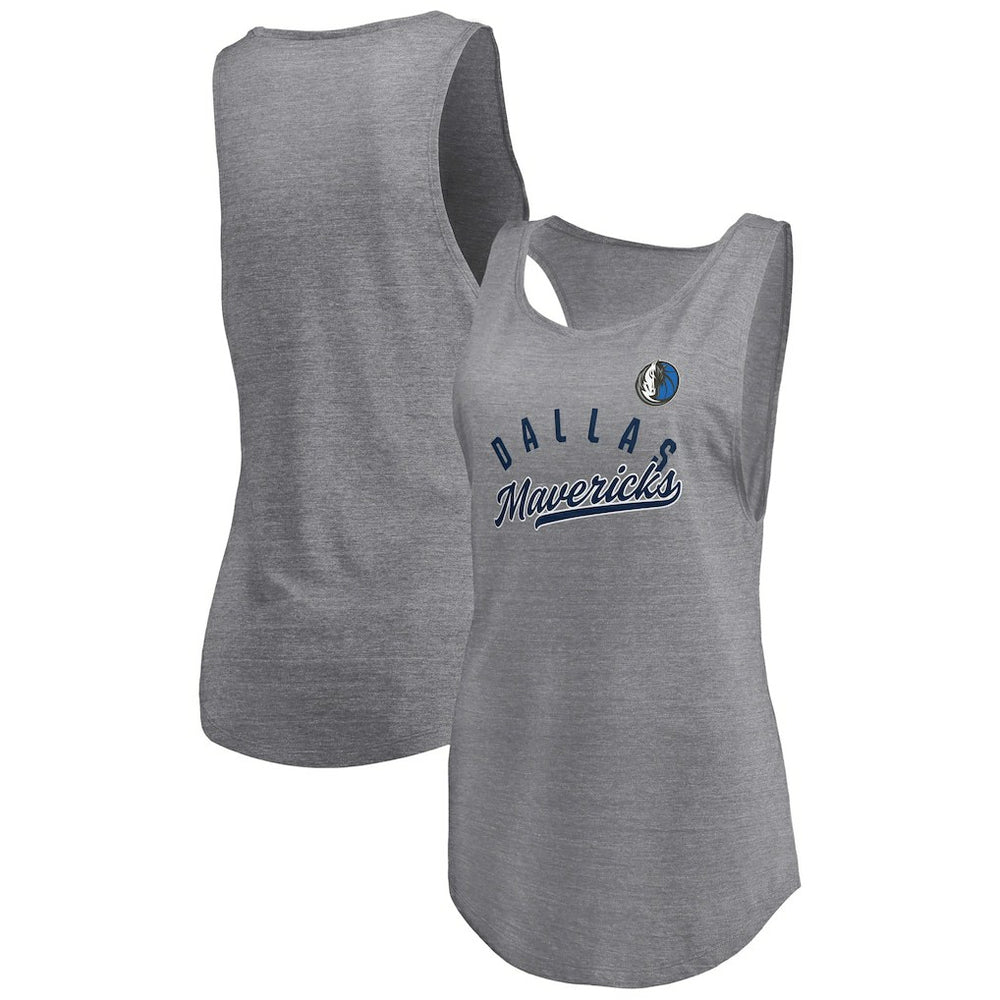 Heathered Gray Dallas Mavericks Women's Quality Time Open Scoop Neck Tri-Blend Tank Top sale | NBA