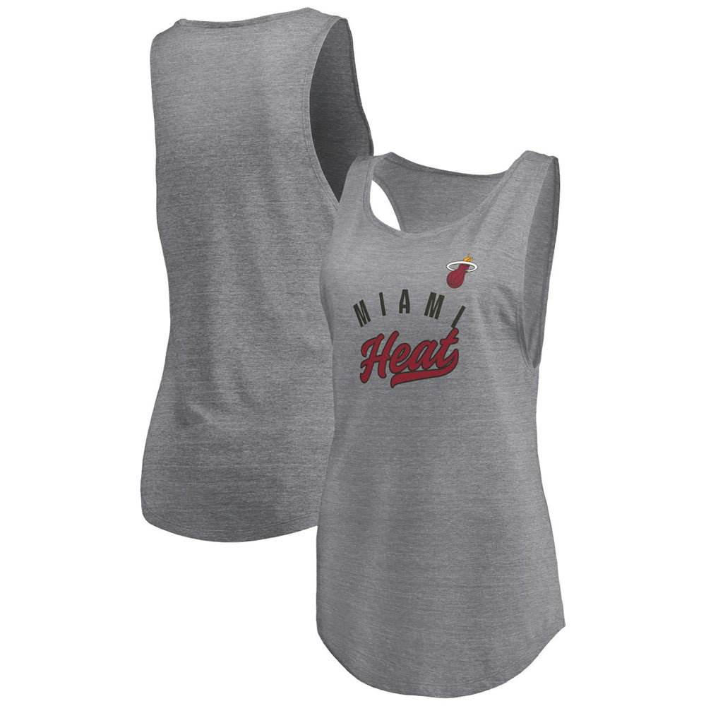 Heathered Gray Miami Heat Women's Quality Time Open Scoop Neck Tri-Blend Tank Top | NBA
