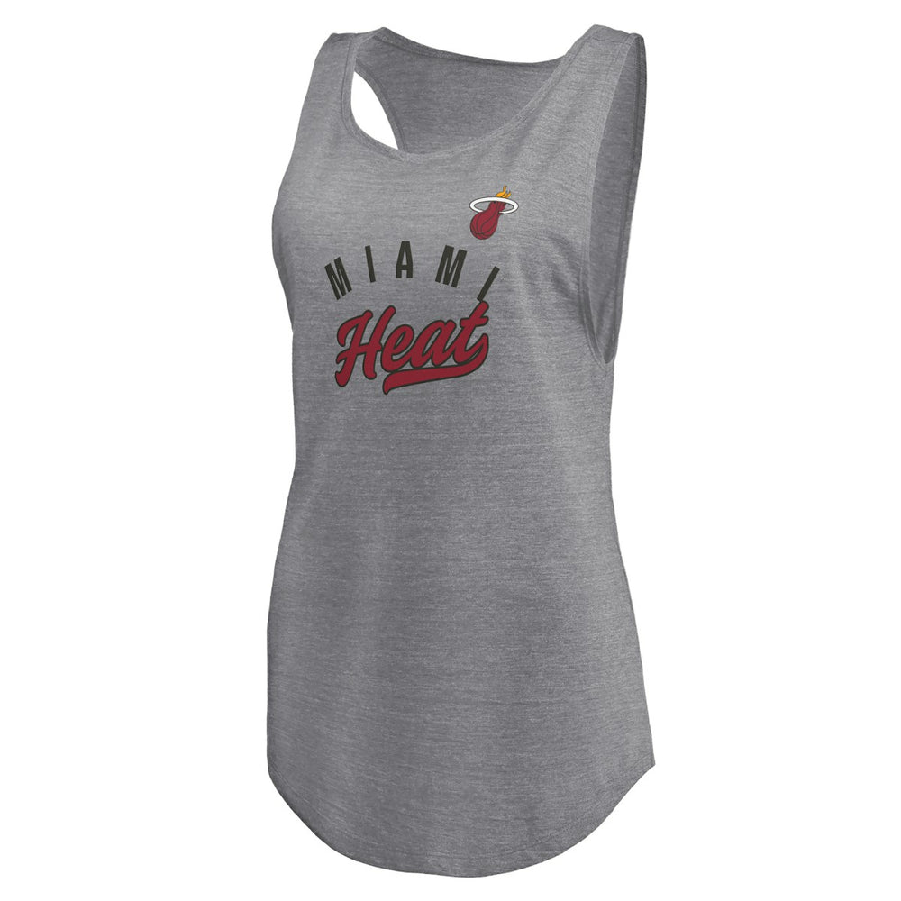 Heathered Gray Miami Heat Women's Quality Time Open Scoop Neck Tri-Blend Tank Top | NBA