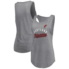 Heathered Gray Portland Trail Blazers Women's Quality Time Open Scoop Neck Tri-Blend Tank Top | NBA