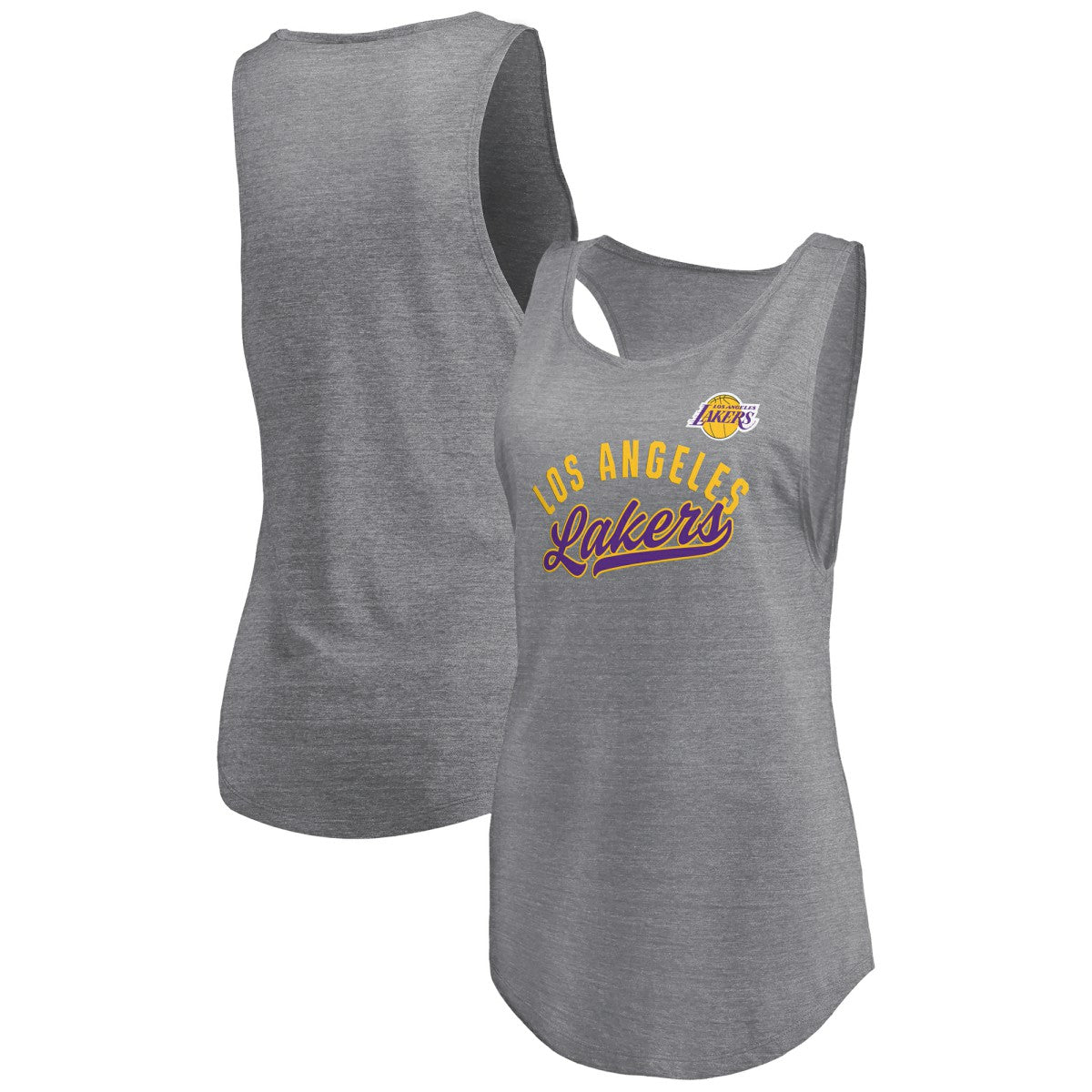 Heathered Gray Los Angeles Lakers Women's Quality Time Open Scoop Neck Tri-Blend Tank Top | NBA