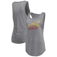 Heathered Gray Los Angeles Lakers Women's Quality Time Open Scoop Neck Tri-Blend Tank Top | NBA