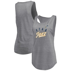 Heathered Gray Utah Jazz Women's Quality Time Open Scoop Neck Tri-Blend Tank Top | NBA