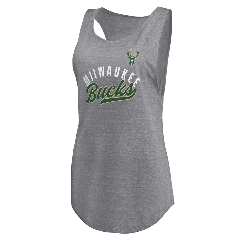 Heathered Gray Milwaukee Bucks Women's Quality Time Open Scoop Neck Tri-Blend Tank Top | NBA
