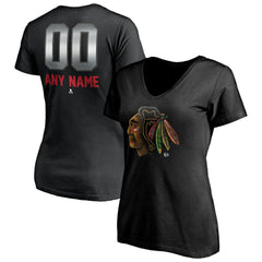 Chicago Blackhawks Women's Personalized Midnight Mascot Logo V-Neck T-Shirt -  NHL T-shirts
