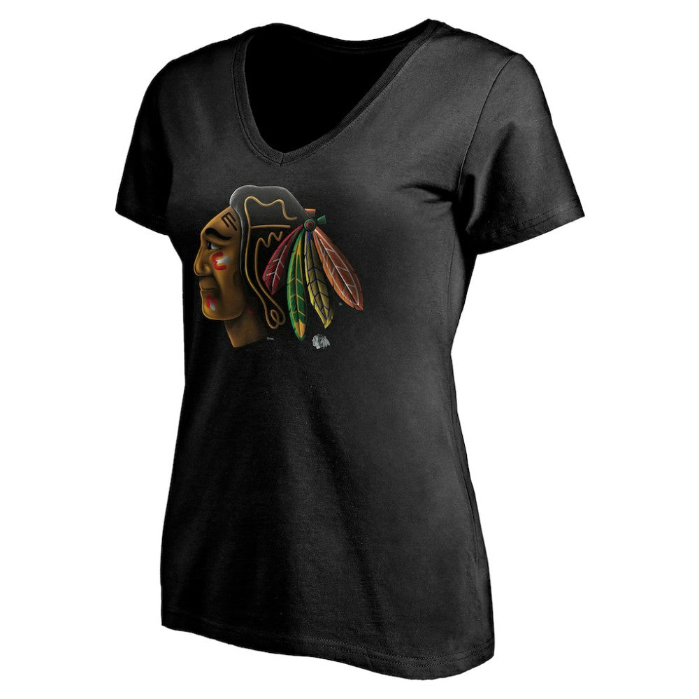 Chicago Blackhawks Women's Personalized Midnight Mascot Logo V-Neck T-Shirt -  NHL T-shirts