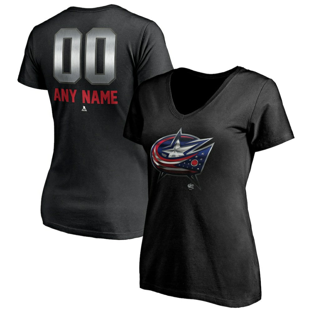 Columbus Blue Jackets Women's Personalized Midnight Mascot Logo V-Neck T-Shirt -  NHL T-shirts