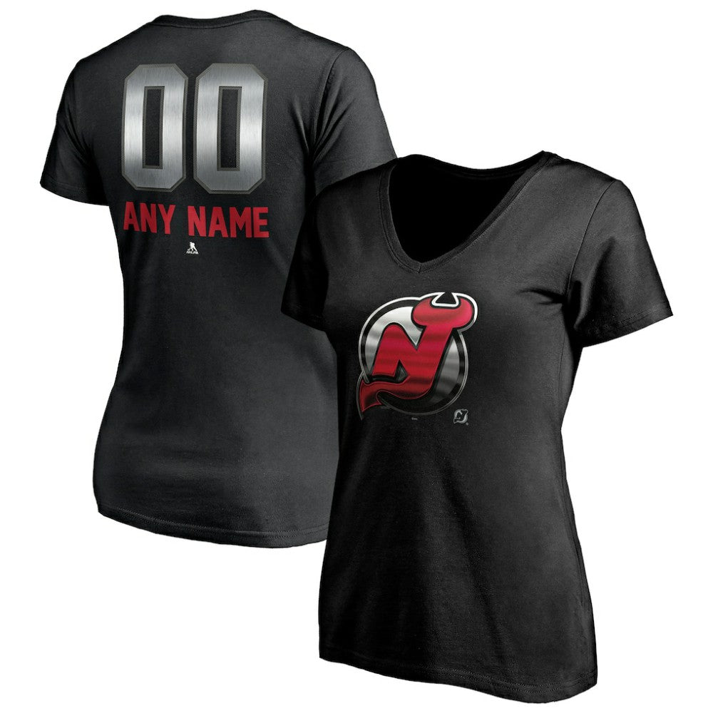 New Jersey Devils Women's Personalized Midnight Mascot Logo V-Neck T-Shirt -  NHL T-shirts