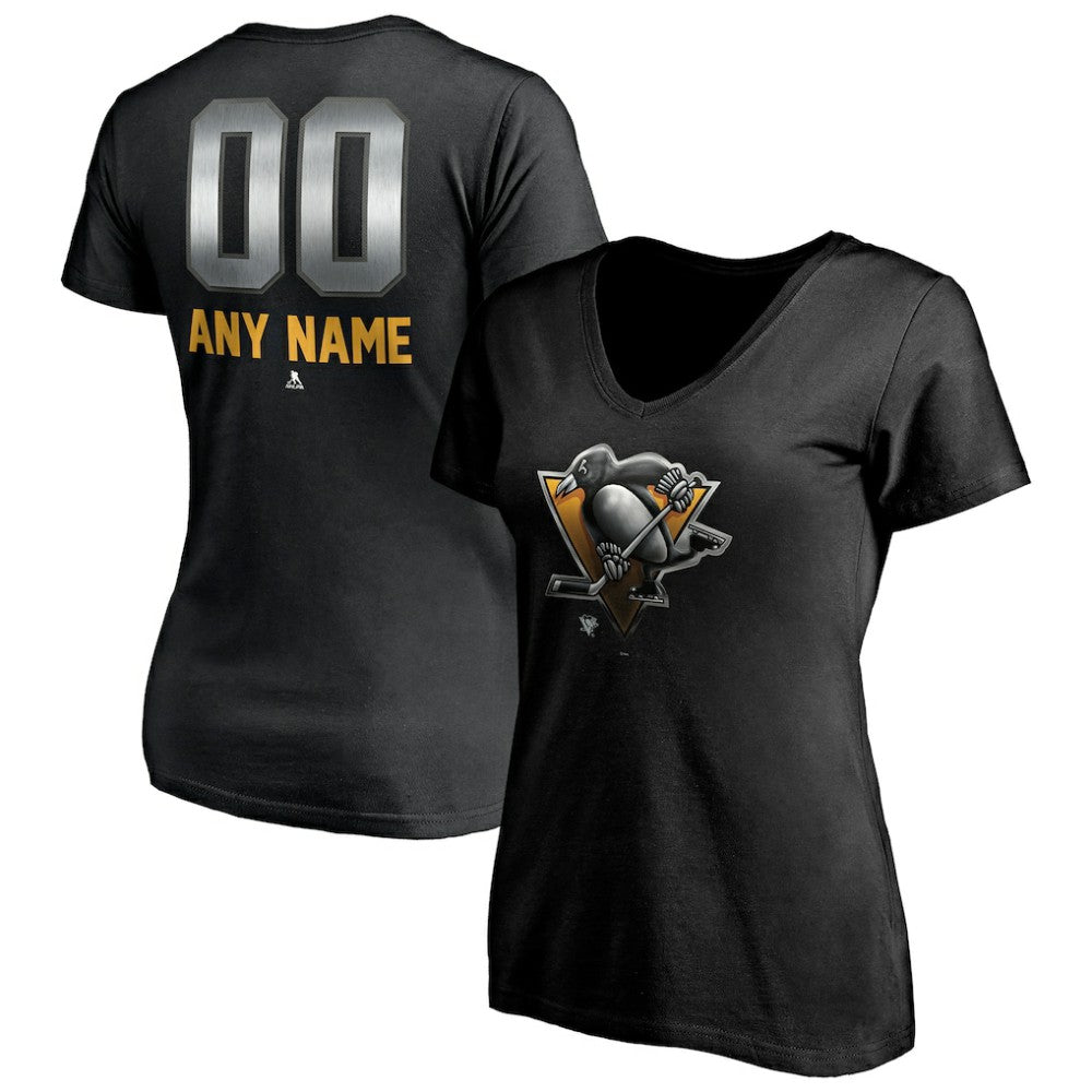 Pittsburgh Penguins Women's Personalized Midnight Mascot Logo V-Neck T-Shirt -  NHL T-shirts
