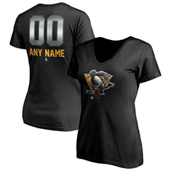 Pittsburgh Penguins Women's Personalized Midnight Mascot Logo V-Neck T-Shirt -  NHL T-shirts