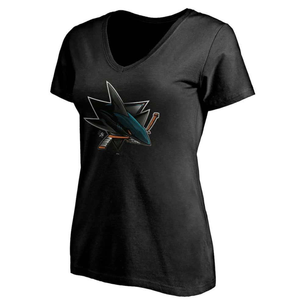 San Jose Sharks Women's Personalized Midnight Mascot Logo V-Neck T-Shirt -  NHL T-shirts