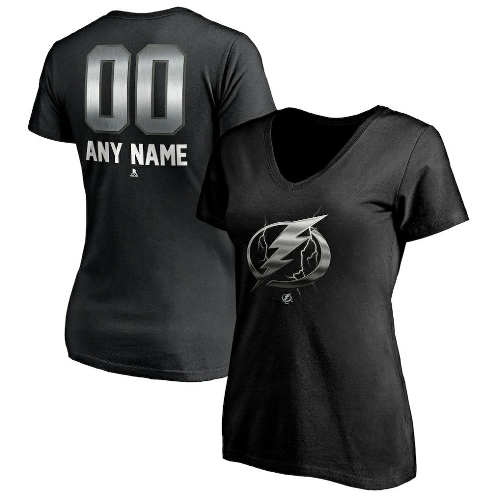 Tampa Bay Lightning Women's Personalized Midnight Mascot Logo V-Neck T-Shirt -  NHL T-shirts