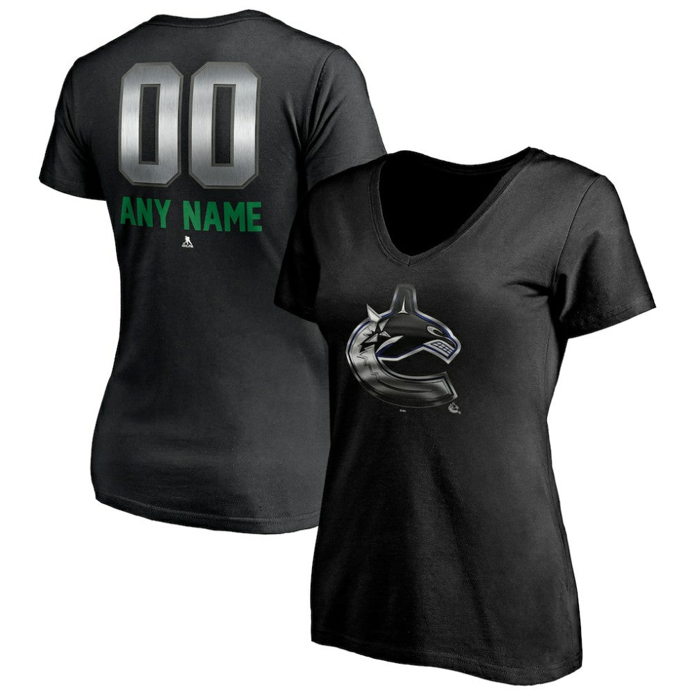 Vancouver Canucks Women's Personalized Midnight Mascot Logo V-Neck T-Shirt -  NHL T-shirts