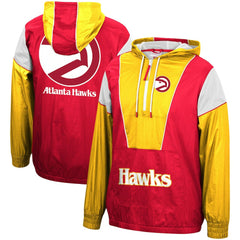 Red/Yellow Atlanta Hawks Hardwood Classics Highlight Reel Windbreaker Half-Zip Hoodie Jacket | NBA