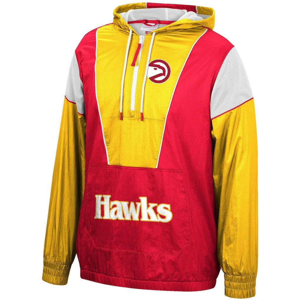 Red/Yellow Atlanta Hawks Hardwood Classics Highlight Reel Windbreaker Half-Zip Hoodie Jacket | NBA