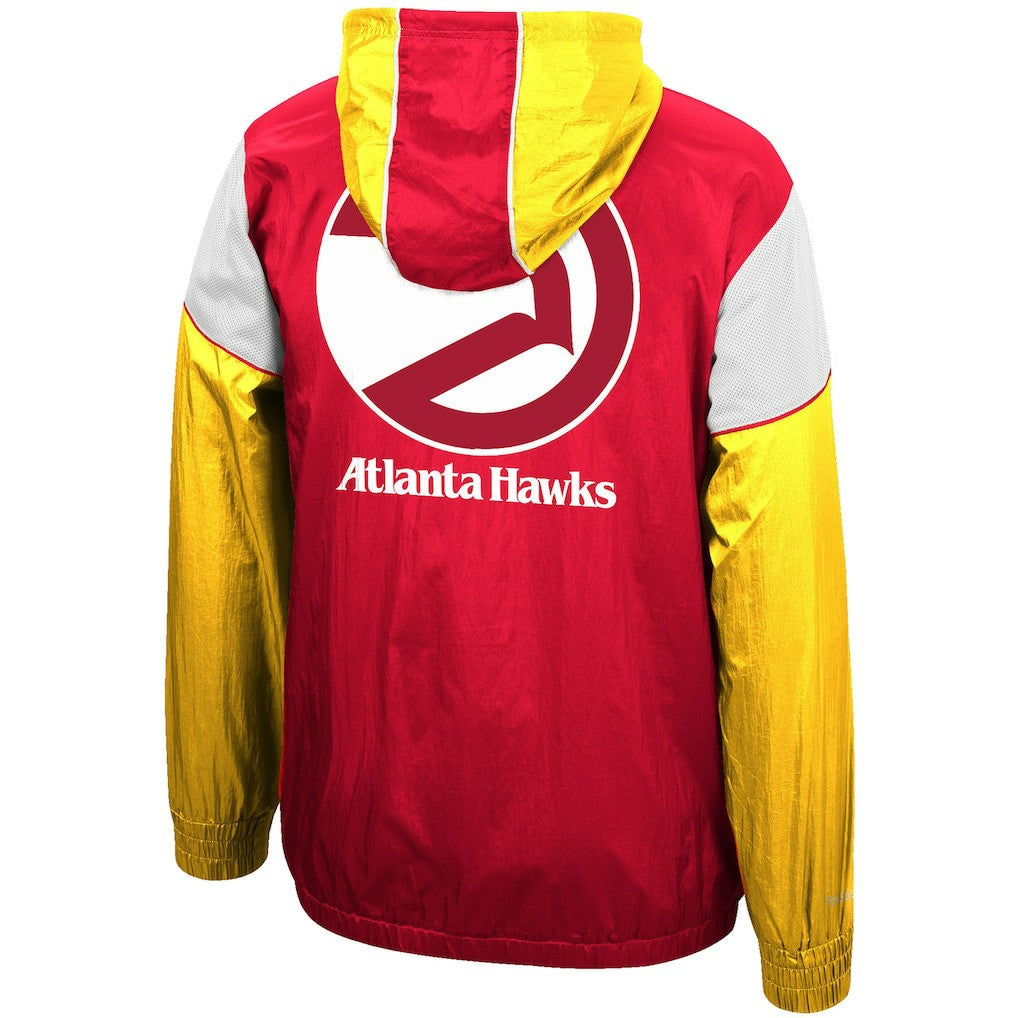 Red/Yellow Atlanta Hawks Hardwood Classics Highlight Reel Windbreaker Half-Zip Hoodie Jacket | NBA