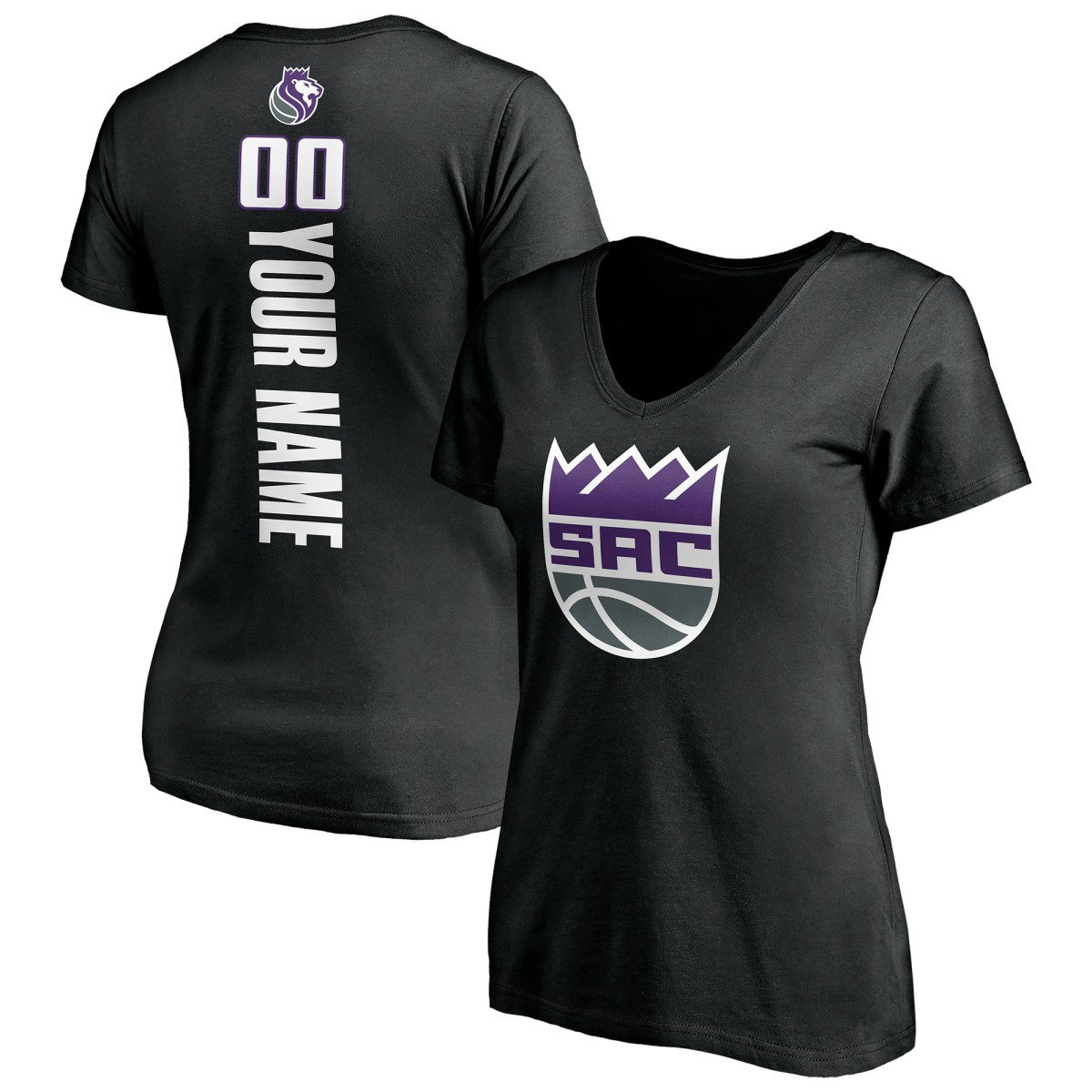 Black Sacramento Kings Women's Personalized Playmaker Team V-Neck T-Shirt | NBA