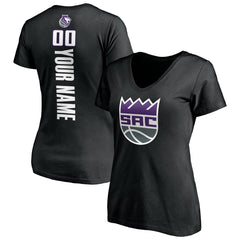 Black Sacramento Kings Women's Personalized Playmaker Team V-Neck T-Shirt | NBA