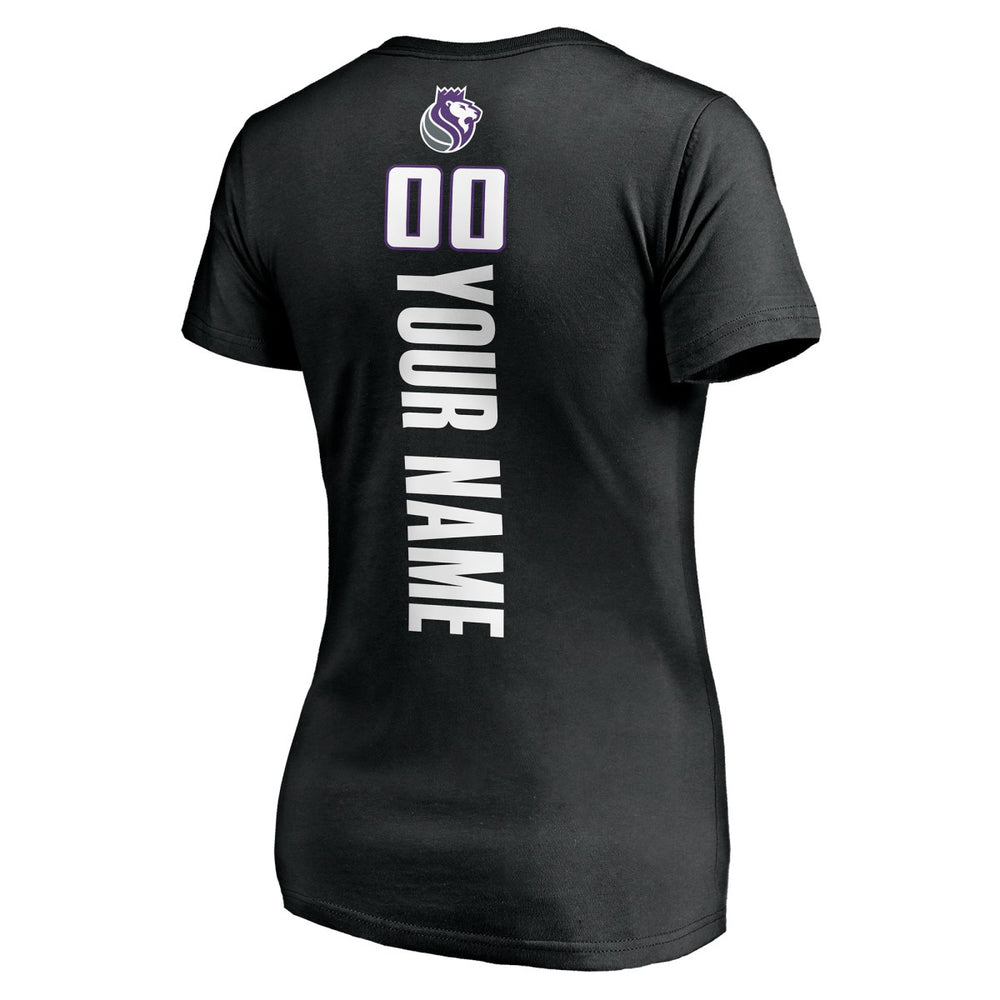 Black Sacramento Kings Women's Personalized Playmaker Team V-Neck T-Shirt | NBA