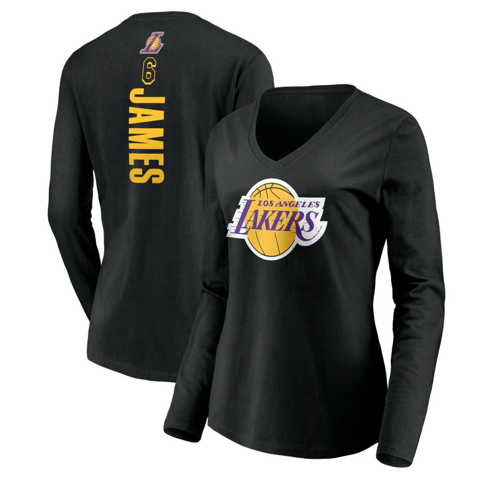 Black LeBron James Los Angeles Lakers Women's #6 Playmaker Name & Number Long Sleeve V-Neck T-Shirt | NBA