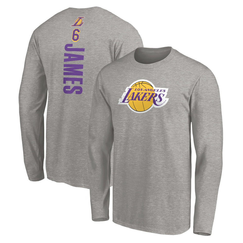 Heathered Gray LeBron James Los Angeles Lakers #6 Playmaker Name & Number Long Sleeve T-Shirt | NBA