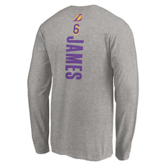 Heathered Gray LeBron James Los Angeles Lakers #6 Playmaker Name & Number Long Sleeve T-Shirt | NBA