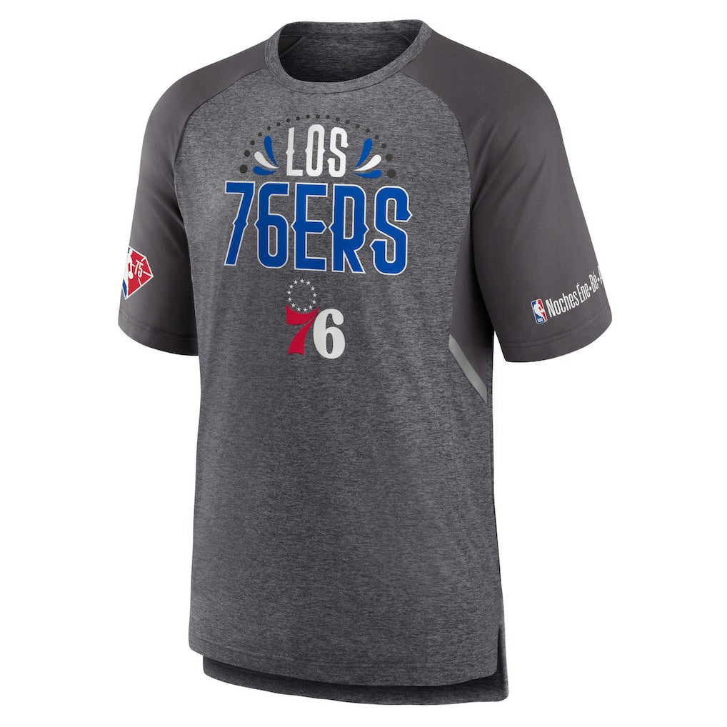 Heathered Gray Philadelphia 76ers 2022 Noches Ene-Be-A Core Shooting Raglan T-Shirt | NBA