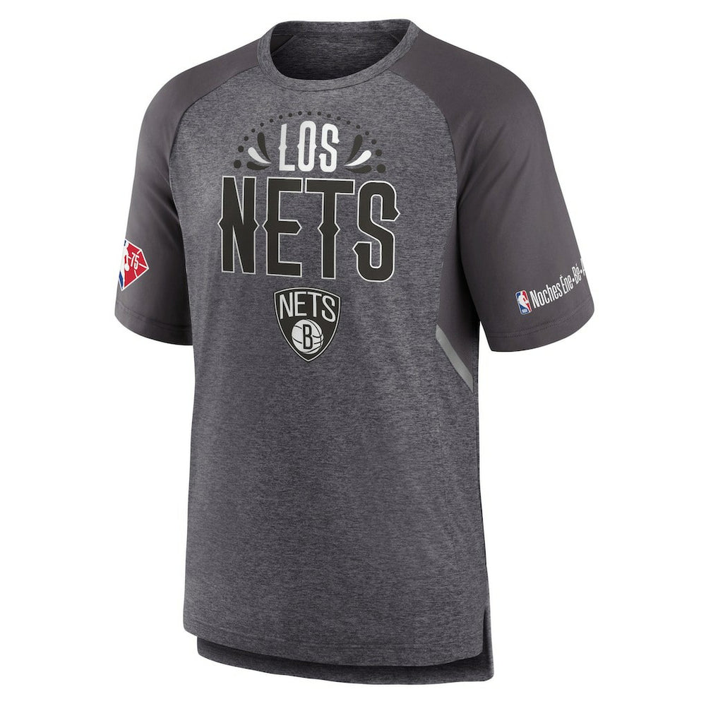 Heathered Gray Brooklyn Nets 2022 Noches Ene-Be-A Core Shooting Raglan T-Shirt | NBA