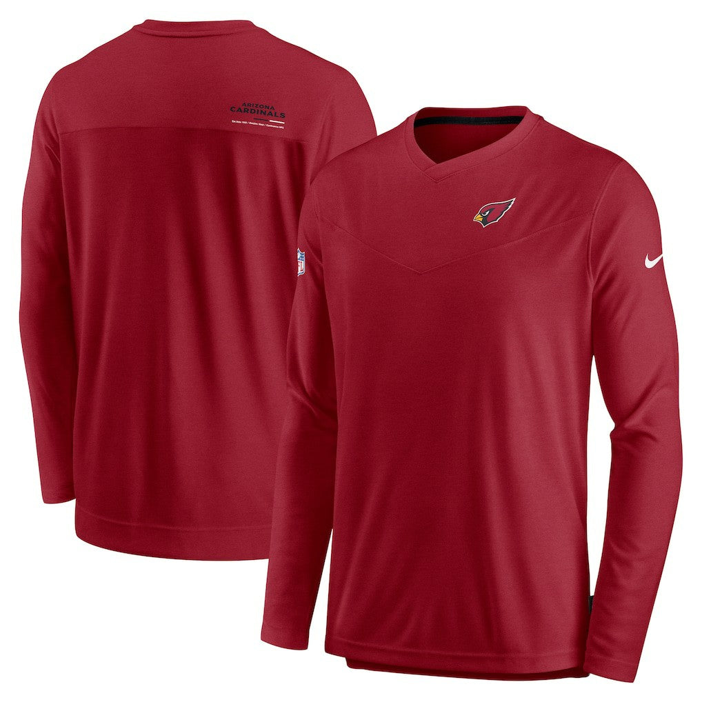 Arizona Cardinals Sideline Coach Chevron Lock Up Long Sleeve V-Neck Performance T-Shirt | NFL New