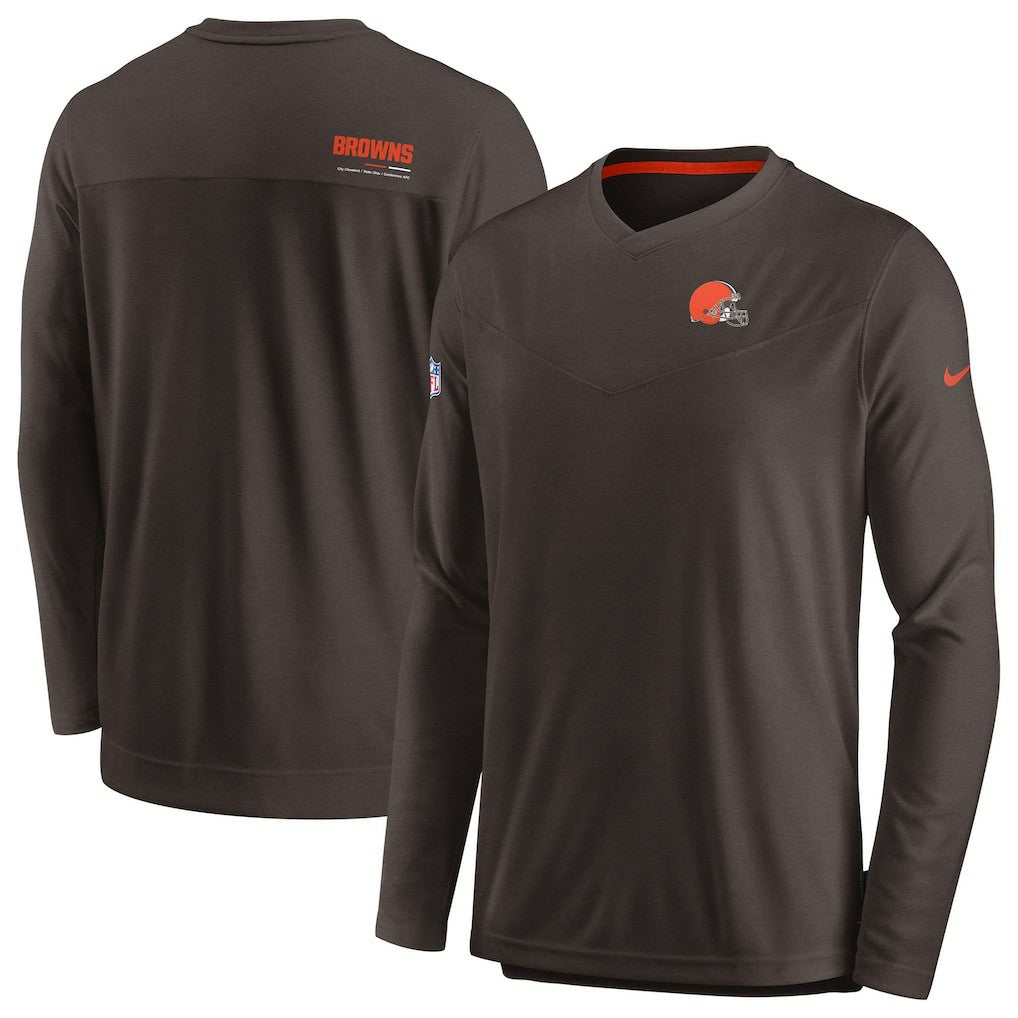 Cleveland Browns Sideline Coach Chevron Lock Up Long Sleeve V-Neck Performance T-Shirt | NFL Discount