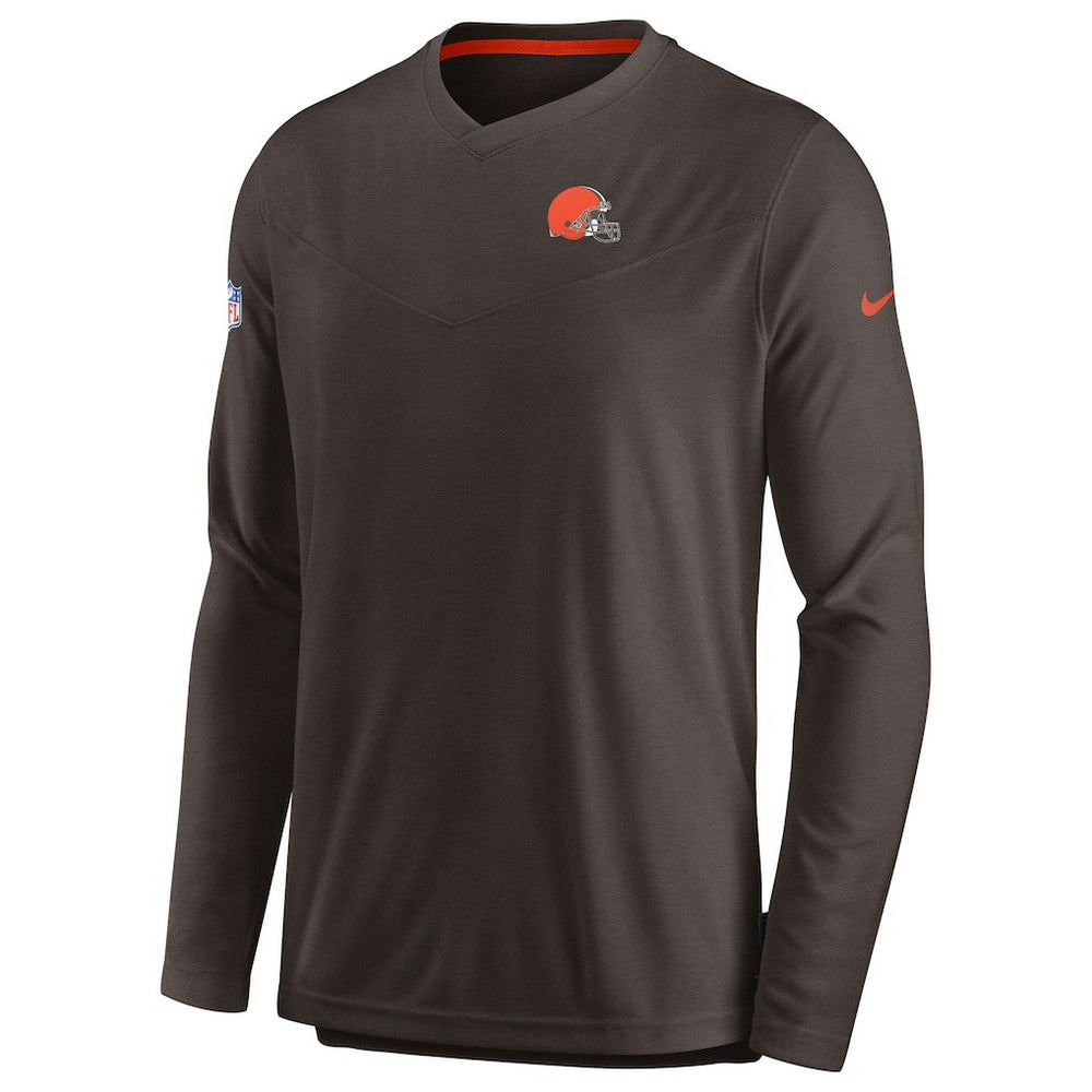 Cleveland Browns Sideline Coach Chevron Lock Up Long Sleeve V-Neck Performance T-Shirt | NFL Discount