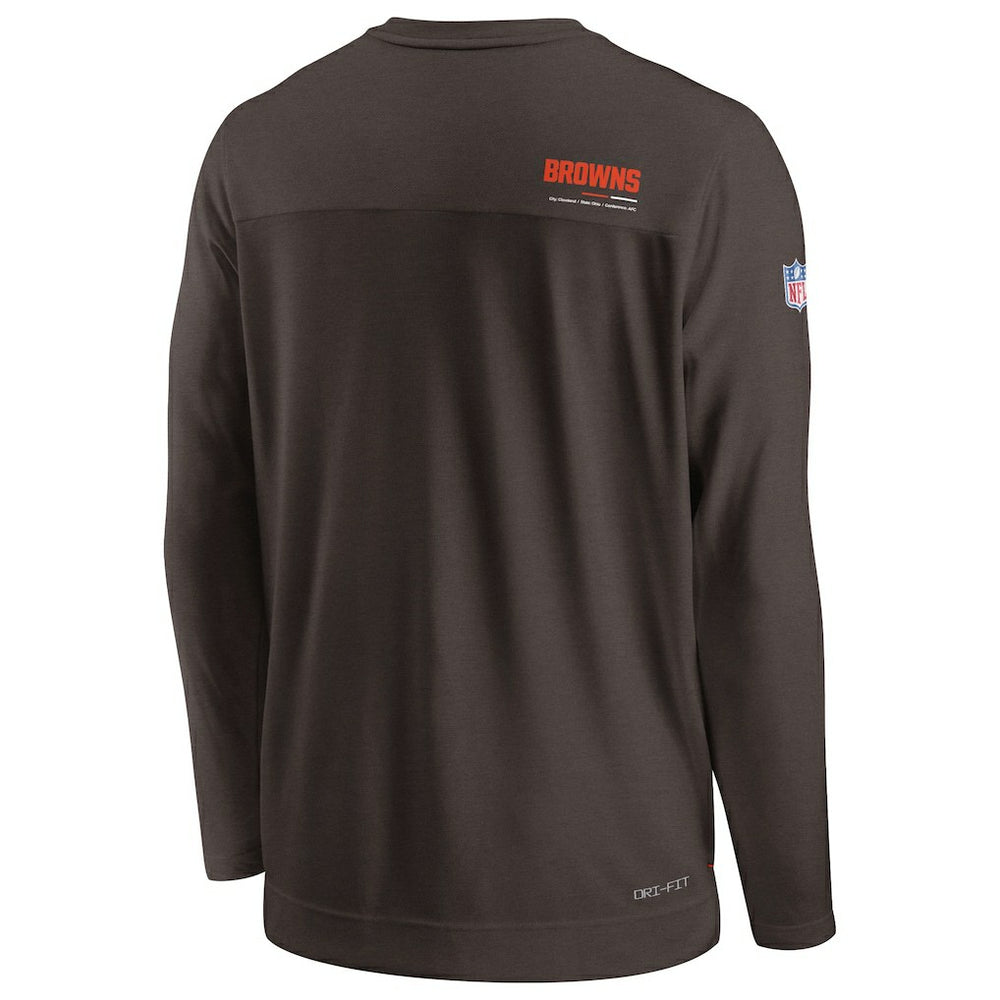 Cleveland Browns Sideline Coach Chevron Lock Up Long Sleeve V-Neck Performance T-Shirt | NFL Discount