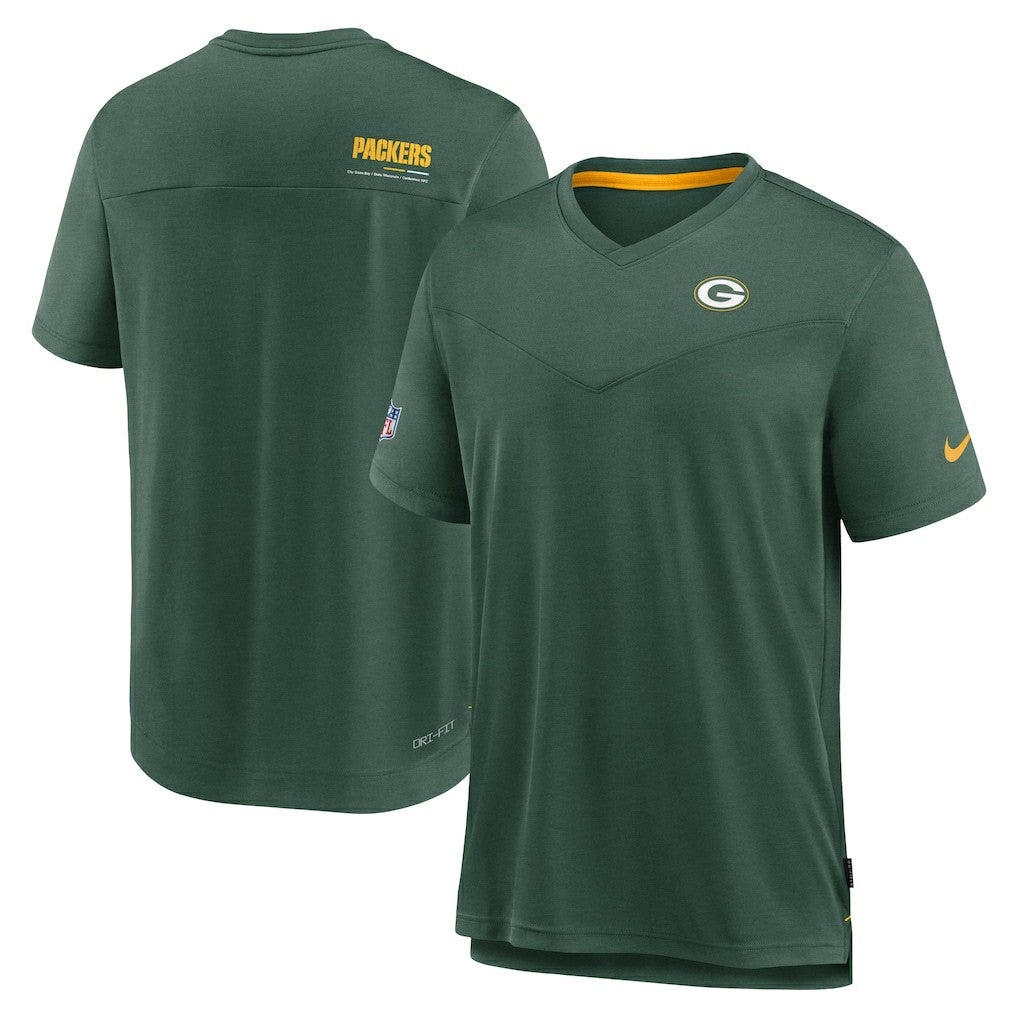 Green Bay Packers Sideline Coach Chevron Lock Up Logo V-Neck Performance T-Shirt | NFL Discount
