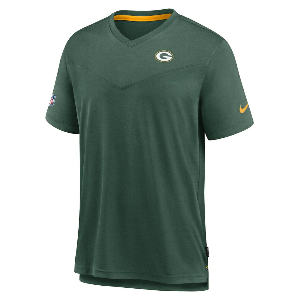 Green Bay Packers Sideline Coach Chevron Lock Up Logo V-Neck Performance T-Shirt | NFL Discount